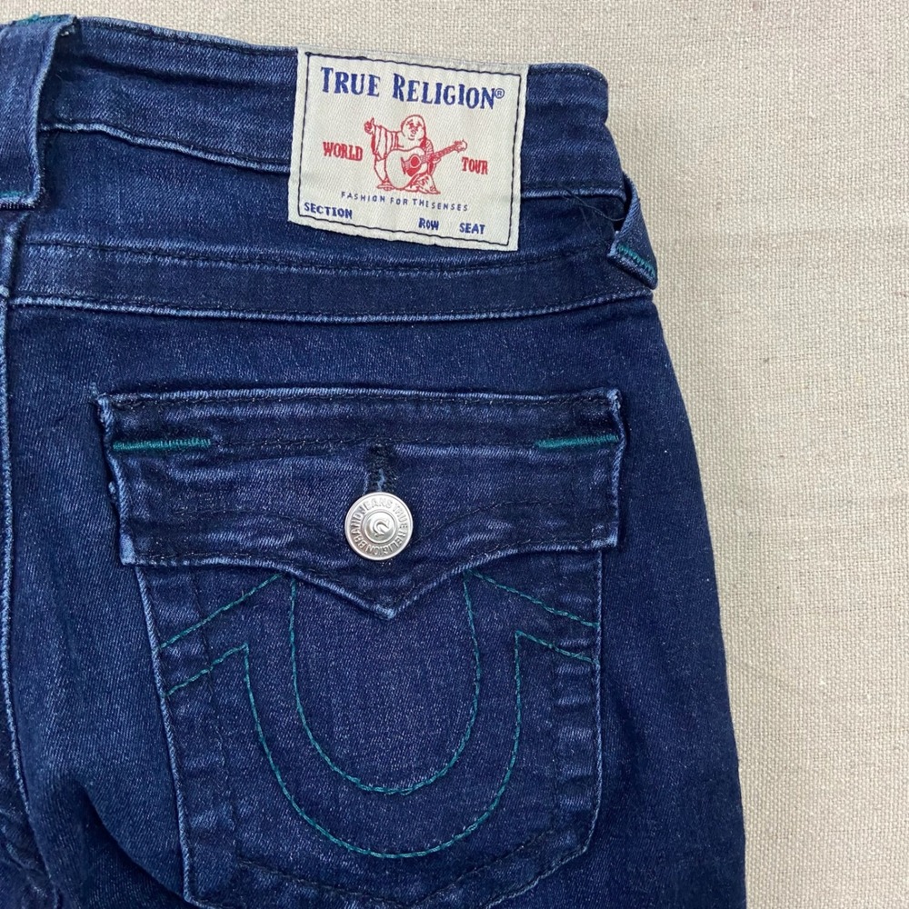 True Religion Halle Super Skinny Jeans Women 27 Dark Blue Flap Pocket Distressed